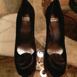 Stuart Weitzman Black Suede Wood Heels